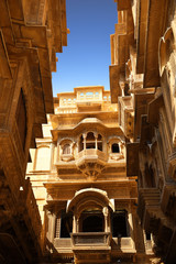Fototapete - beautiful Patwon Ki Haveli palace made of golden limestone in Jaisalmer, Rajasthan, India
