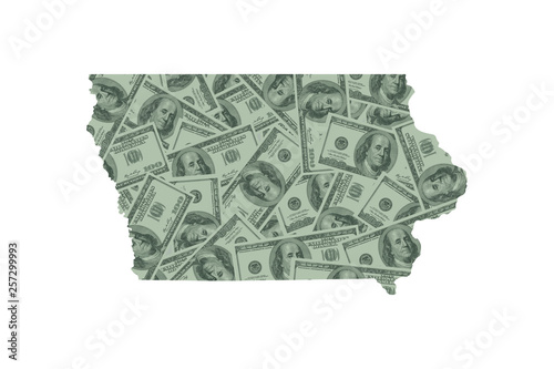Cuadros en Lienzo Iowa State Map and Money Concept, Hundred Dollar Bills
