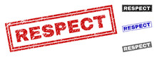 Grunge RESPECT Rectangle Stamp Seals Isolated On A White Background. Rectangular Seals With Grunge Texture In Red, Blue, Black And Grey Colors.