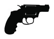© dovla982 - Revolver symbol. Pistol Gun Vector silhouette isolated on white background. Risk in conflict situation. police and military weapon. Defense help option against enemy aggressor.