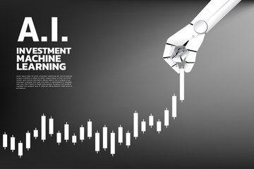 Poster - Robot hand move pull business graph higher. Business concept for machine learning , a.i artificial intelligence and disruption.