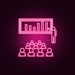 Poster - presentation of the audience diagram icon. Elements of Conversation and Friendship in neon style icons. Simple icon for websites, web design, mobile app, info graphics
