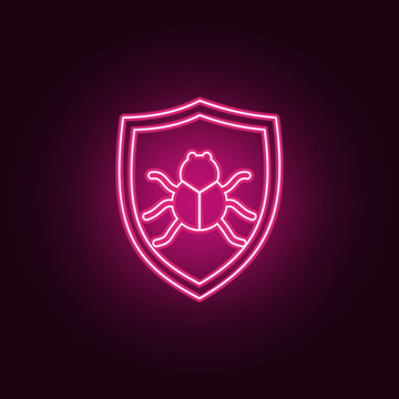 beetle in the shield icon. Elements of cyber security in neon style icons. Simple icon for websites, web design, mobile app, info graphics