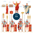 Set in ancient Rome illustration historic army infantrymen in full armor with shields.