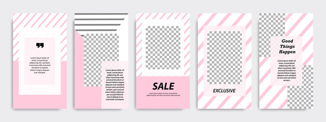 Wall Mural - Modern minimal square stripe line shape template in pink and white color with frame. Corporate advertising template for social media stories, story, business banner, flyer, and brochure.