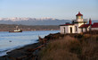 Vessel Passing West Point Lighthouse Puget Sound Seattle Washington