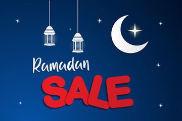 Wall Mural - Ramadan Sale paper art style Design Vector. Suitable for Greeting Card, Poster and Banner - Vector