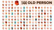 Old People Avatar Set Vector. Multi Racial. Face Emotions. Multinational User Person Portrait. Elderly Male, Female. Ethnic. Icon. Asian, African, European, Arab. Flat Illustration