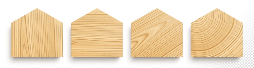 Set of wooden boards in shape of houses with different textures