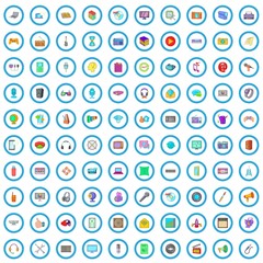 Poster - 100 multimedia icons set in cartoon style for any design vector illustration