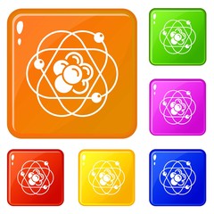 Poster - Atom molecule icons set collection vector 6 color isolated on white background