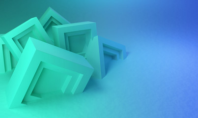 Poster - Abstract background, teal blocks in a chaotic pile, 3d render / rendering.
