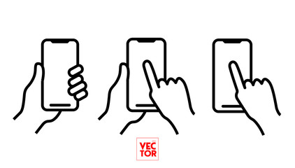 Poster - Mobile Phone Bold Line Icon with Hand holding smartphone