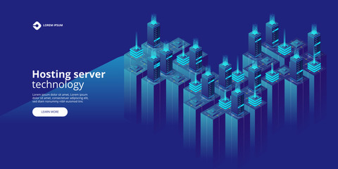 Poster - High detailed isometric vector illustration. Hosting server technology