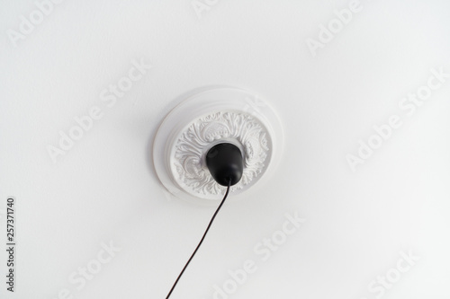 White Classical Ceiling Medallion Or Rosetta With Black Cord