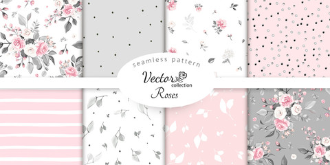 set botanic and abstract seamless pattern with flowers and leaves, hand drawn background. collection