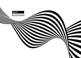 Poster - Stripe wave background design with black and white lines. 3d optical op art. Vector illustration