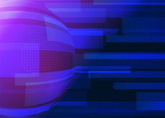 Poster - blue abstract background with lines, earth globe in dark blue colors and pink light effect. technolo