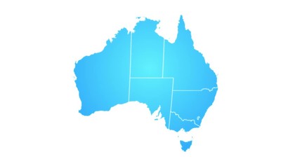 Wall Mural - australia map showing up intro by regions/ 4k animated australian map intro background with countrie