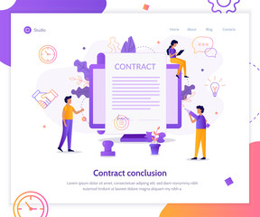 Wall Mural - Contract conclusion. Landing page template. Business concept. Flat vector illustration.