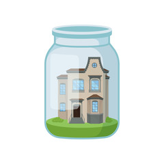 Wall Mural - House in glass jar on white background.