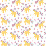 Fototapeta Dinusie - Seamless pattern with fairy unicorns