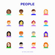 © AlexBlogoodf - People flat icons set: smiling cartoon male and female heads. Avatars of people with different nationalities: caucasian, asian, african, hindu. Modern vector illustration.