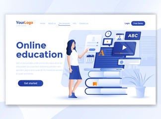 Poster - flat modern design of website template - online education