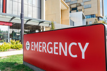 Emergency Department Sign Outside A Regional Hospital In Bendigo, Australia