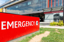 Emergency Department Sign Outside A Regional Hospital In Bendigo, Australia