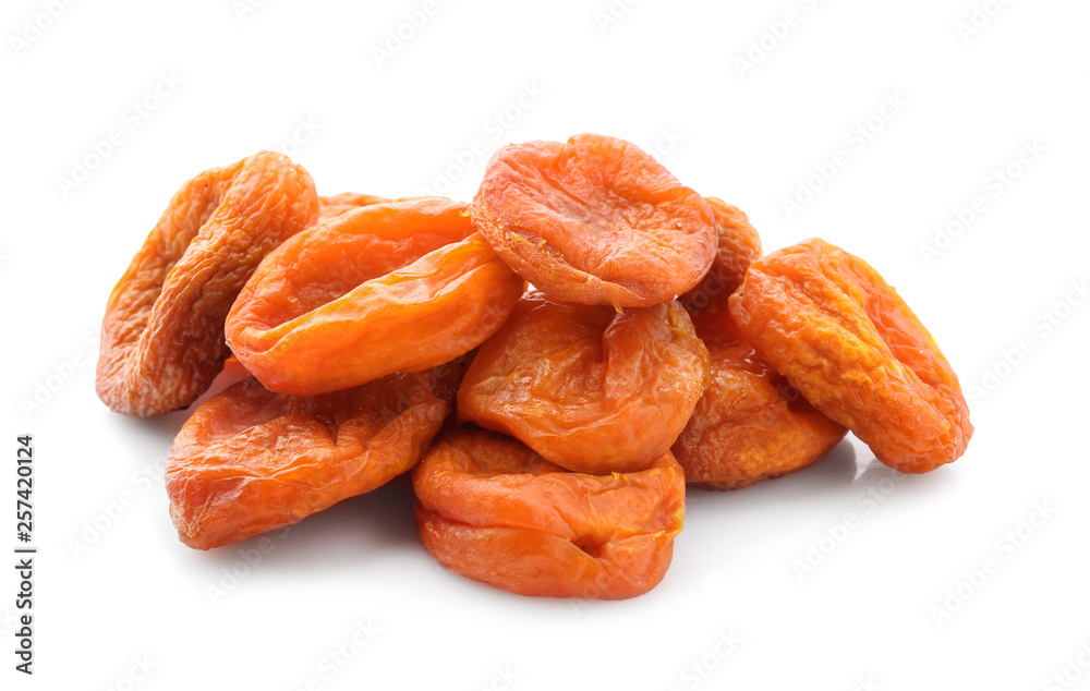 Tasty dried apricot on white background