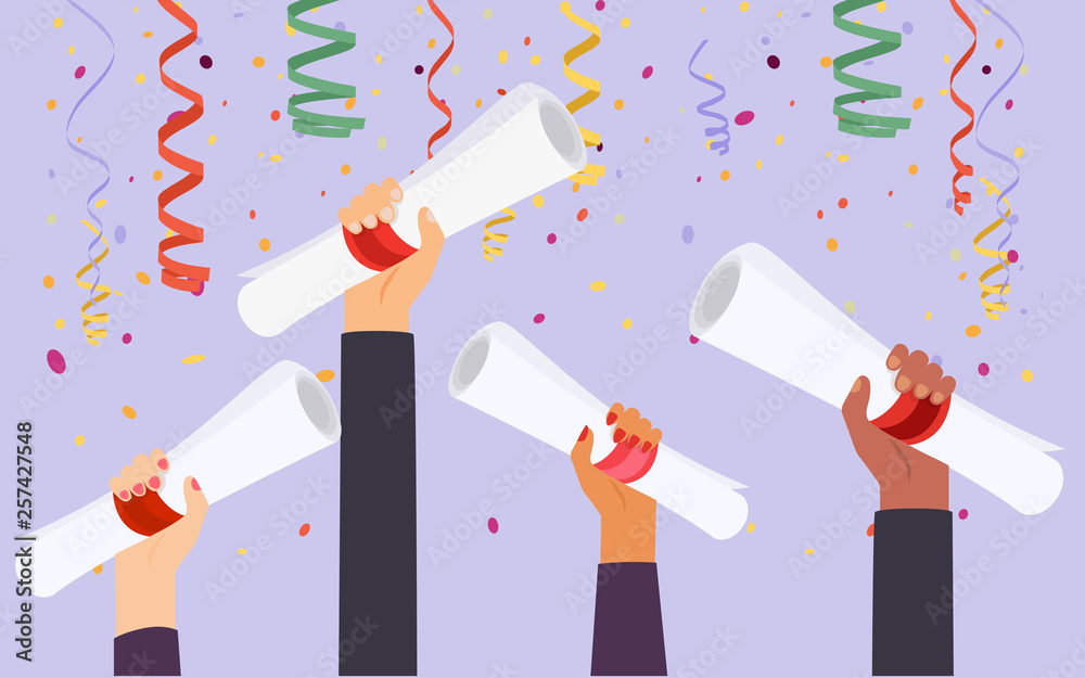Hands holding diploma graduation. Flat design modern vector ...