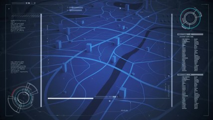 Poster - Map gps navigation with hud user interface for technology futuristic concept with dark and grain processed
