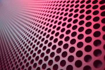 Fototapete - points in perspective, perforated metal sheet in perspective, abstract pattern of circles in perspective, metal sheet with many small holes