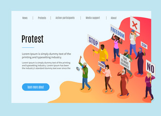 Wall Mural - Activists Isometric Landing Page