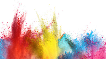 Wall Mural - Multi colored powder explosion on white background
