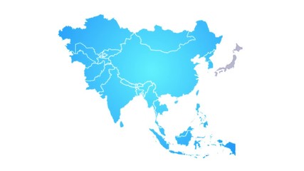 asia continent map showing up intro by regions/ 4k animated asia map intro background with countries