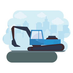 Wall Mural - under construction excavator vehicle with cityscape