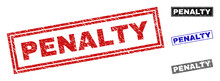 Grunge PENALTY Rectangle Stamp Seals Isolated On A White Background. Rectangular Seals With Grunge Texture In Red, Blue, Black And Gray Colors.
