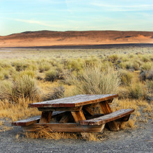 A Solitary Wooden Picnic Bench.