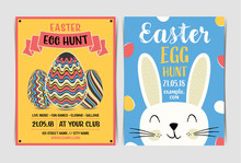 Set Of Easter Egg Hunt Invitation Template. Vector Illustration.