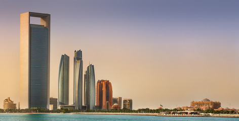 Canvas Print - View of Abu Dhabi Skyline at sunrise, UAE