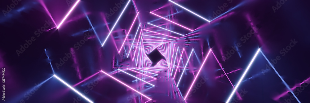3D rendering Neon lights background. Bright neon lines background. Intelligence artificial. Abstract illustration. Connection structure. Big data center - obrazy, fototapety, plakaty 