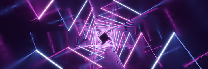 Fototapete - 3D rendering Neon lights background. Bright neon lines background. Intelligence artificial. Abstract illustration. Connection structure. Big data center
