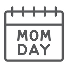 Poster - Mothers day calendar line icon, date and holiday, mom day sign, vector graphics, a linear pattern on a white background.