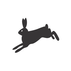 Canvas Print - Black and white silhouette of a fluffy rabbit or hare sitting on a white background. Suitable as a logo, icon or design element of your design Projects.