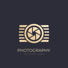 Sticker - photography vector logo, gold on dark