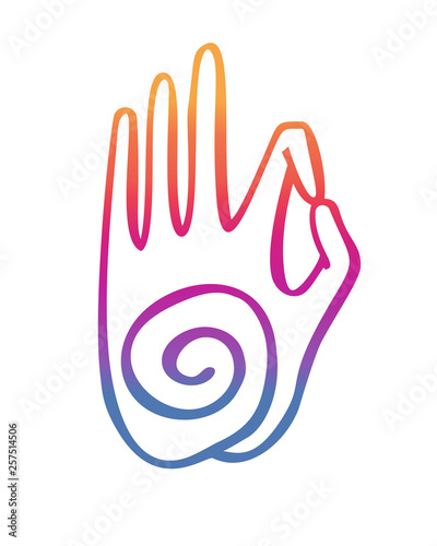 Vector Illustration Of A Hand In A Buddhist Gesture With A Spiral