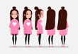 © mkvolkova - Beautiful young girl character turnaround. Girl with long dark hair in pink t-shirt. Animation character design