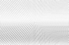 Black And White Halftone Vector Background. Horizontal Gradient On Micro Dotwork Texture. Centered Dotted Halftone